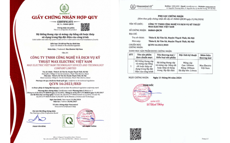 Chứng nhận hợp quy thang máng cáp điện
