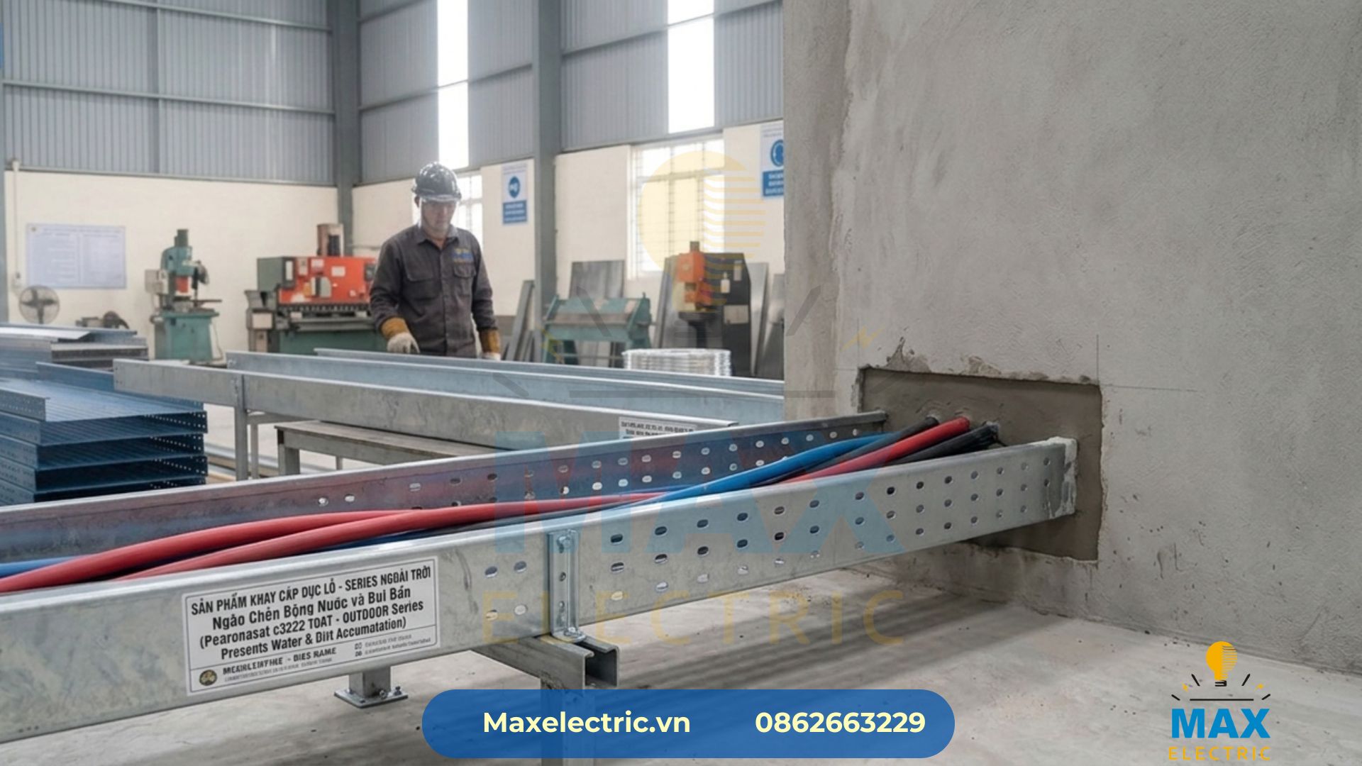 Máng cáp đi xuyên qua tường / sàn bê tông.