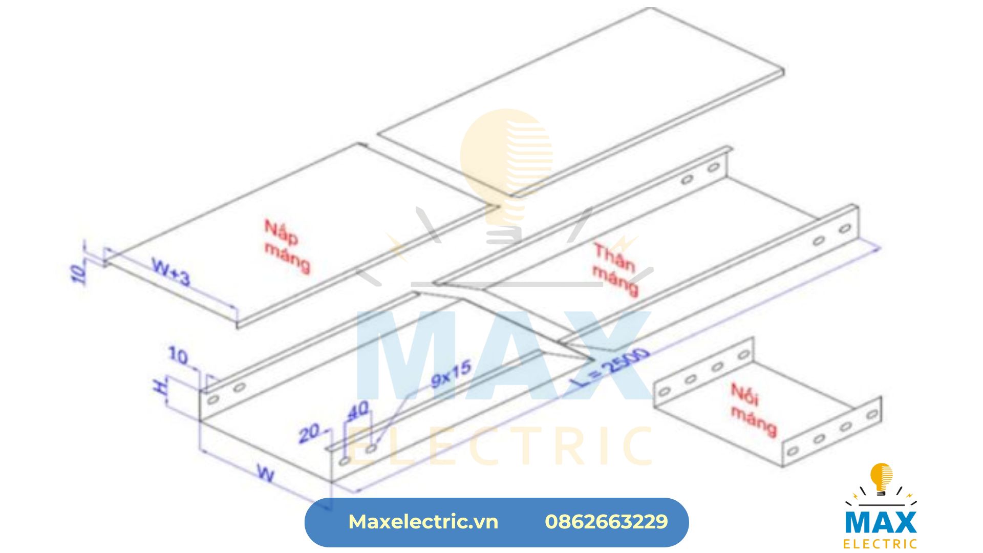 Thông số kích thước tiêu chuẩn máng cáp inox 394 tại Max Electric VN